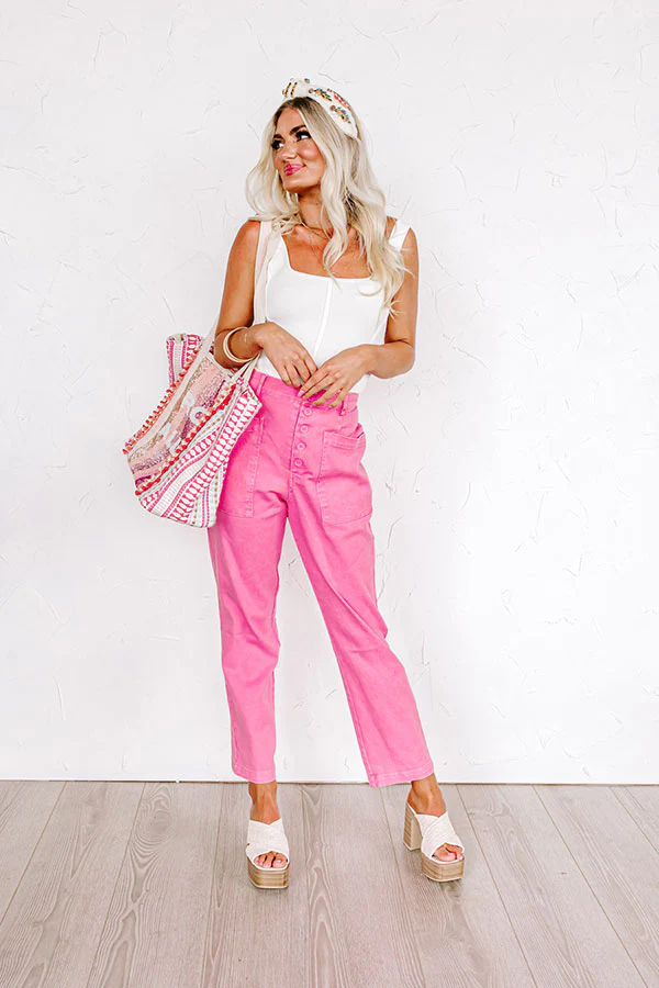 The Lari High Waist Button Up Trousers In Bubblegum Pink - Image 6