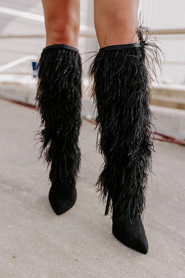 The Leonie Feather Knee High Boot In Black - Image 4