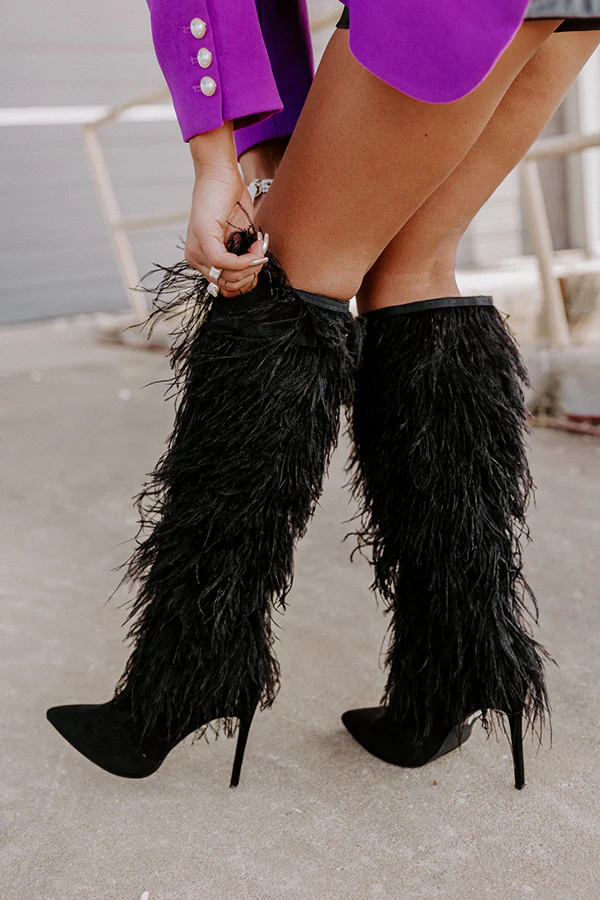 The Leonie Feather Knee High Boot In Black - Image 5