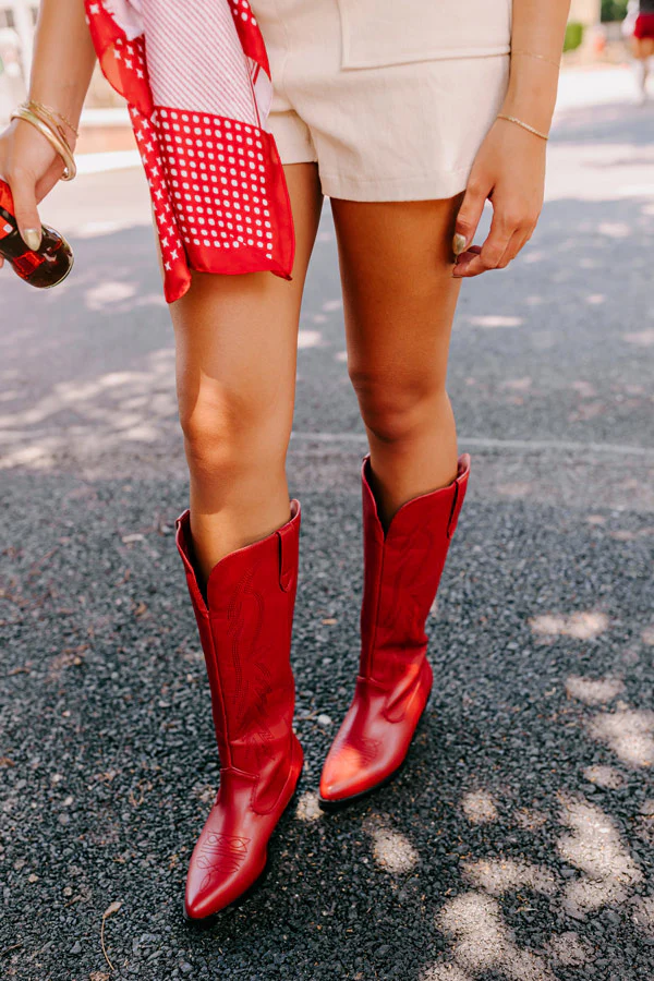 The Lockwood Faux Leather Cowboy Boot In Red - Image 4