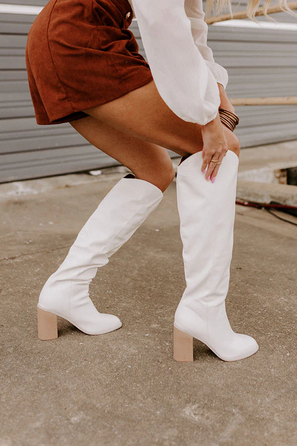 The Lucas Faux Leather Knee High Boot in White - Image 5