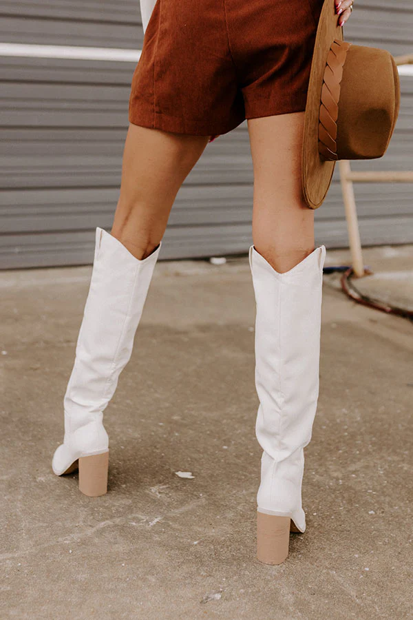 The Lucas Faux Leather Knee High Boot in White - Image 6