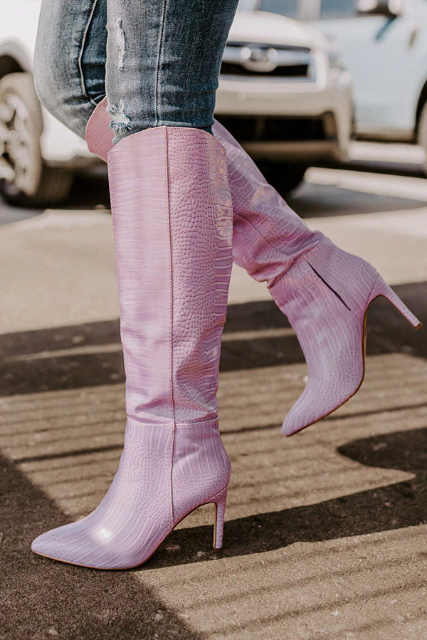 The Luella Faux Leather Knee High Boot In Violet - Image 3