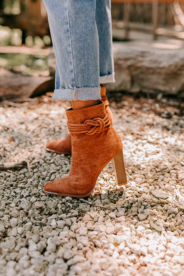 The Luna Faux Suede Bootie In Brown - Image 3