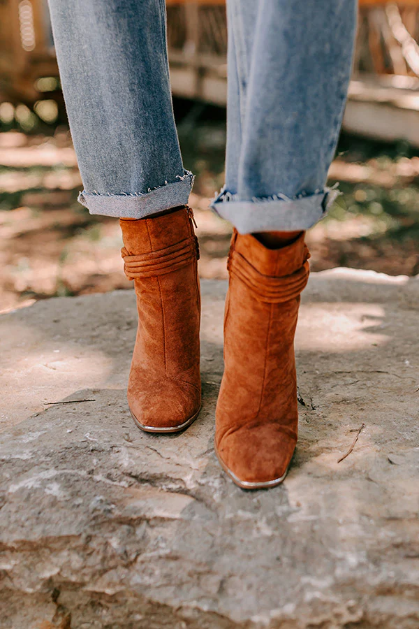 The Luna Faux Suede Bootie In Brown - Image 4