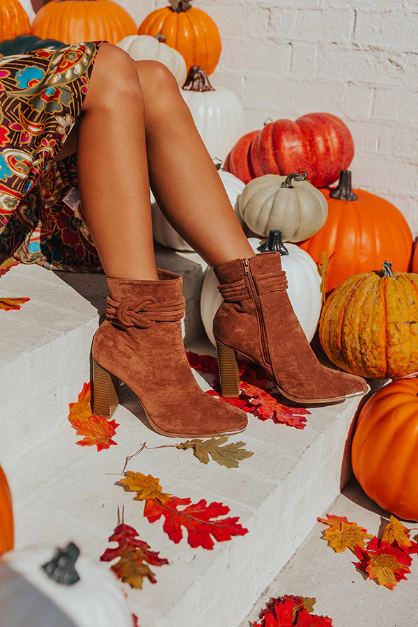 The Luna Faux Suede Bootie In Brown - Image 5