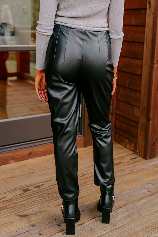 The Luna High Waist Faux Leather Trousers In Black - Image 4