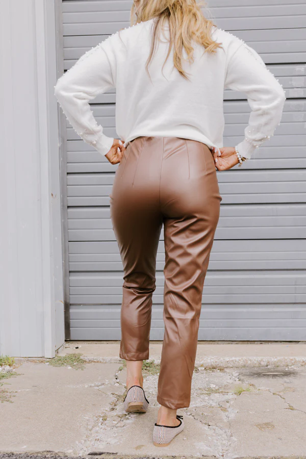 The Luna High Waist Faux Leather Trousers In Chocolate - Image 5