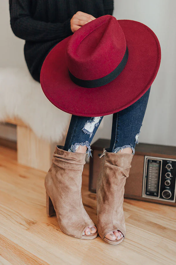 The Maude Faux Suede Peep Toe Bootie In Taupe - Image 3