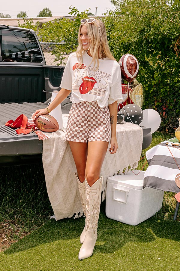 The Mellie High Waist Checkered Shorts in Maroon - Image 2