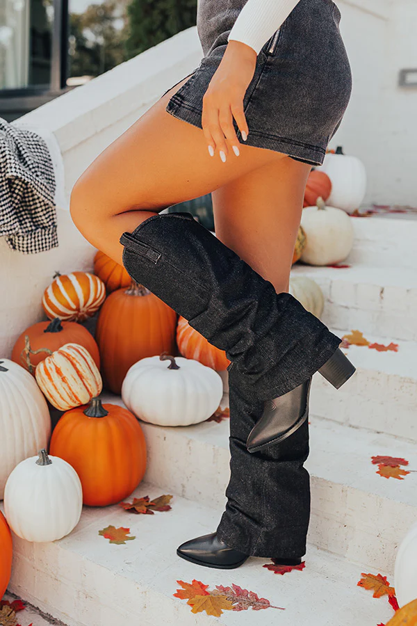 The Mila Denim Cowboy Boot In Black - Image 4