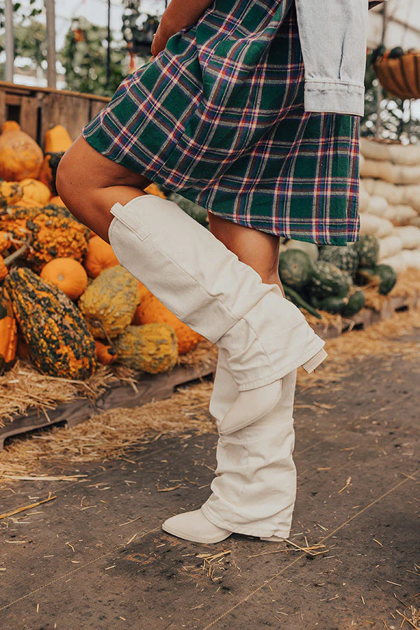 The Mila Denim Cowboy Boot In Ivory - Image 4