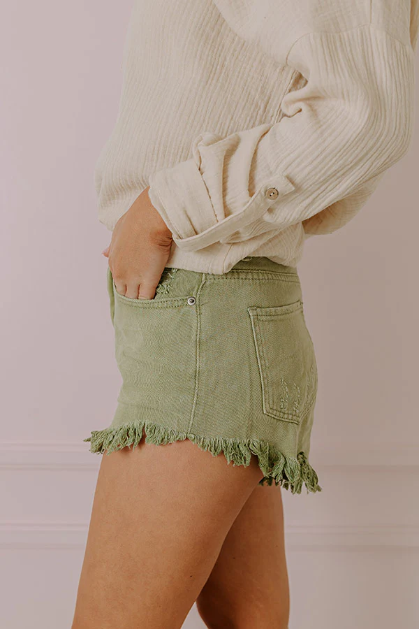 The Misi High Waist Frayed Shorts In Sage - Image 3