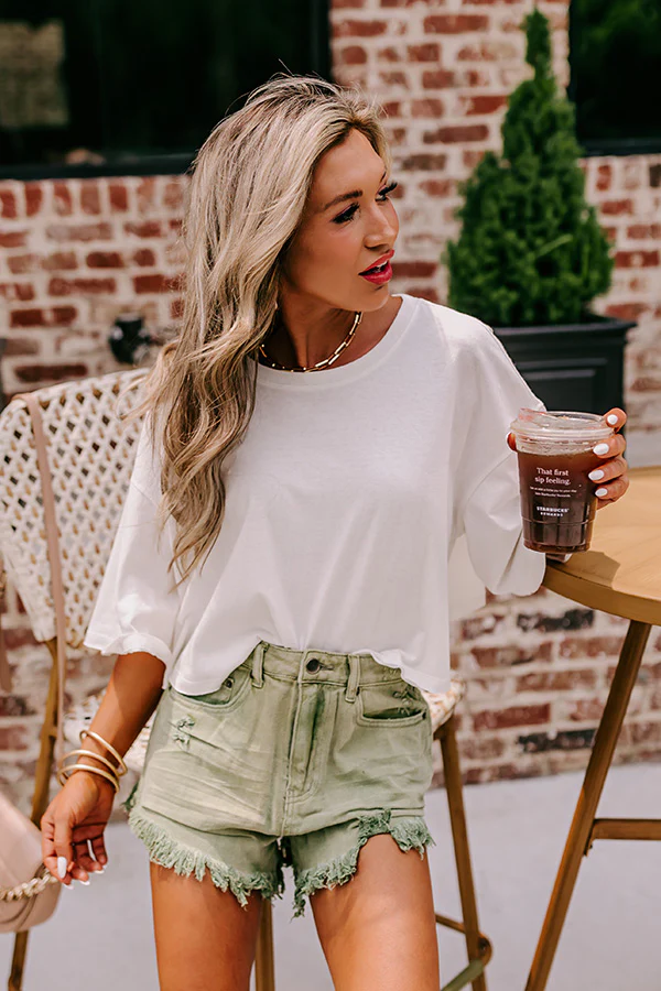 The Misi High Waist Frayed Shorts In Sage - Image 6