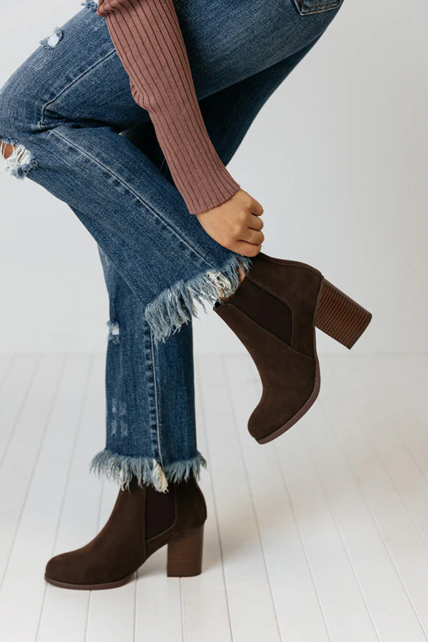 The Ollie Faux Suede Bootie In Chestnut - Image 2