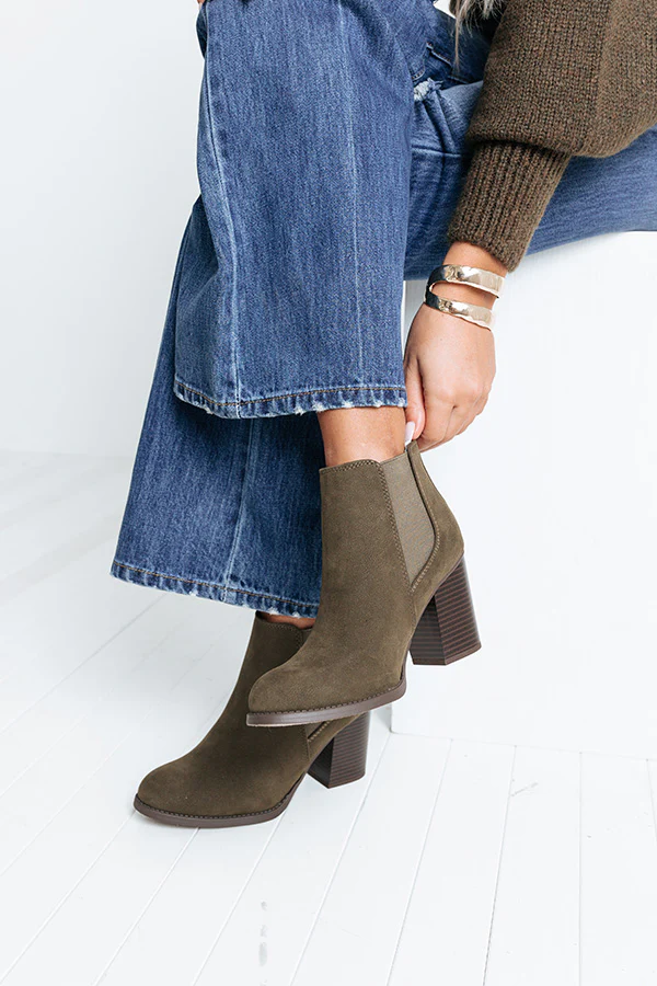 The Ollie Faux Suede Bootie In Olive