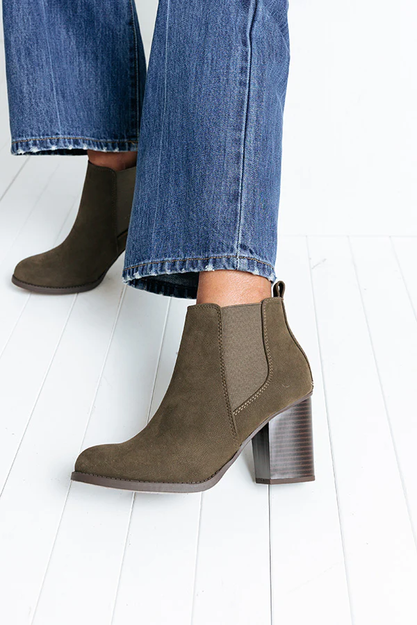 The Ollie Faux Suede Bootie In Olive - Image 4
