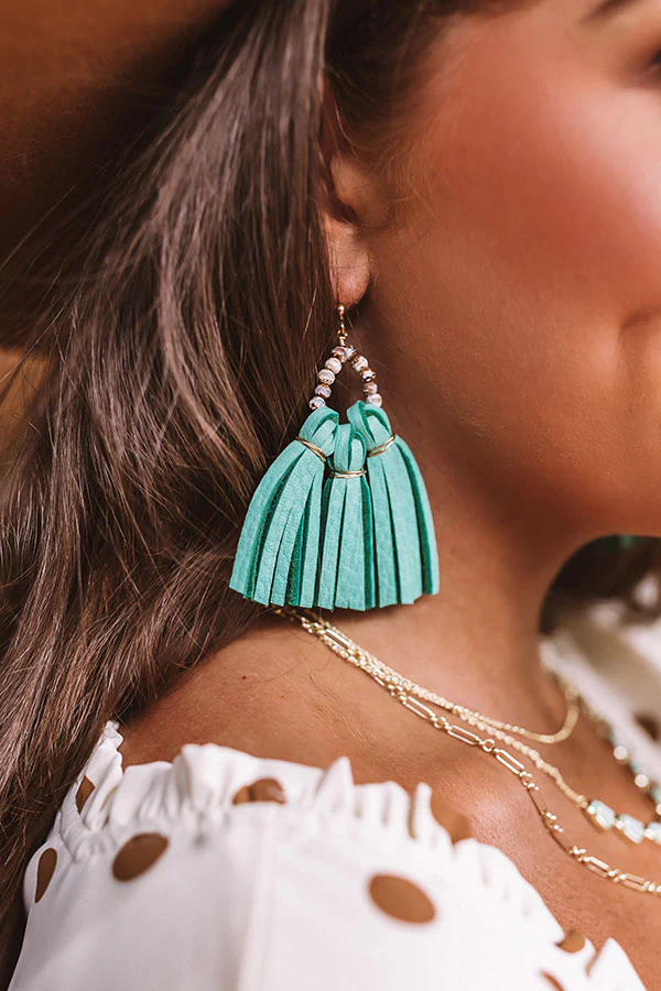 The Penelope Mini Tassel Earrings in Seafoam - Image 3