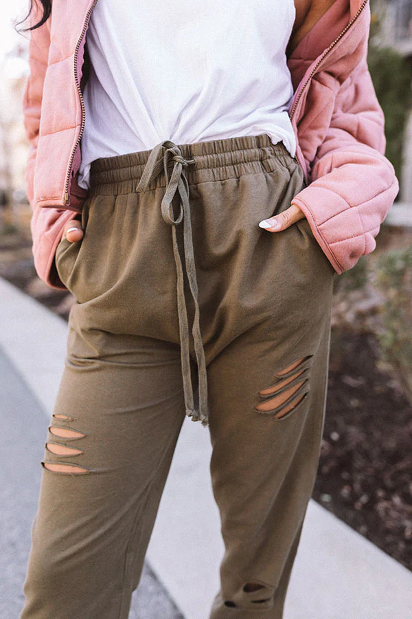 The Pike High Waist Distressed Joggers In Olive - Image 3