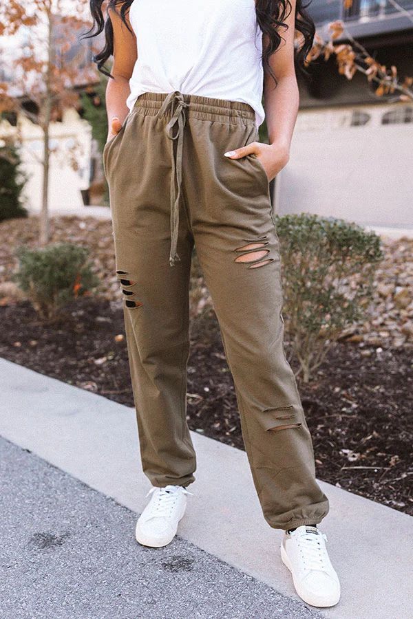 The Pike High Waist Distressed Joggers In Olive - Image 4