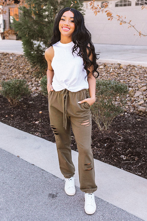 The Pike High Waist Distressed Joggers In Olive - Image 7