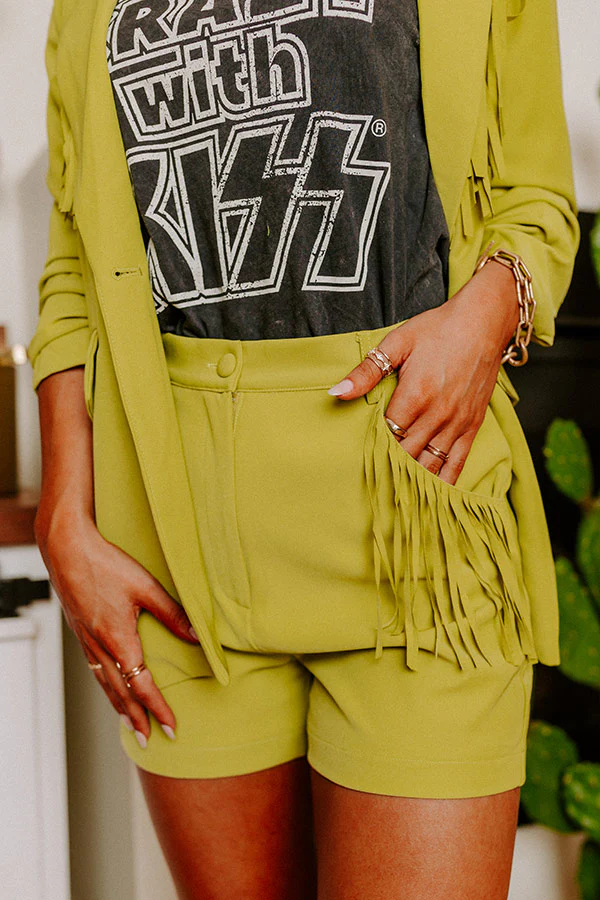 The Queenie High Waist Fringe Shorts in Lime Punch - Image 5