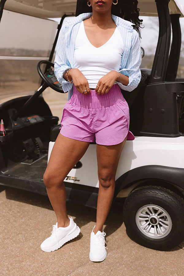 The Rainier High Waist Windbreaker Shorts In Violet - Image 6