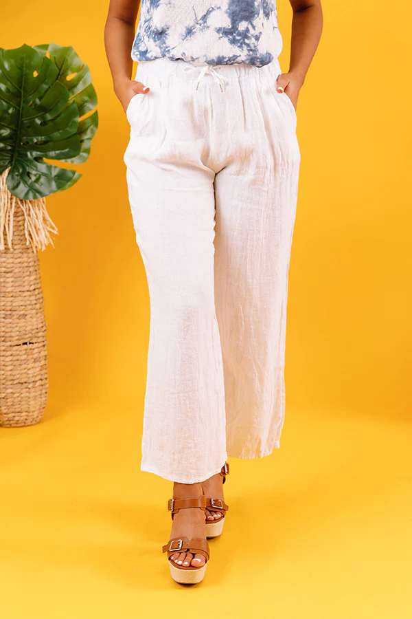 The Rio High Waist Linen Pants In White - Image 3