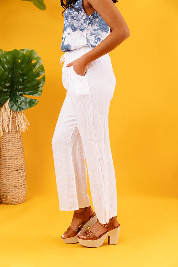 The Rio High Waist Linen Pants In White - Image 5