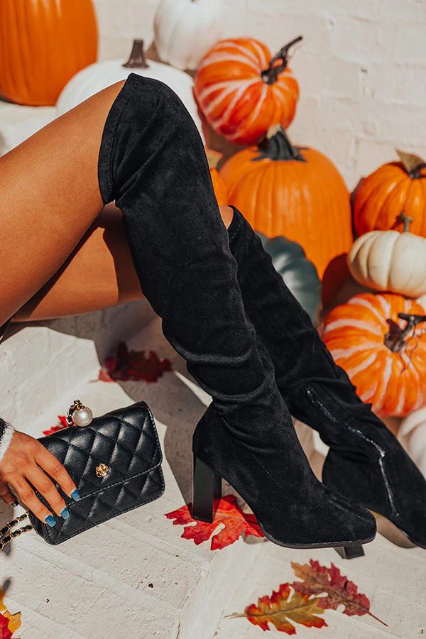 The Scarlett Faux Suede Thigh High Boot In Black - Image 3