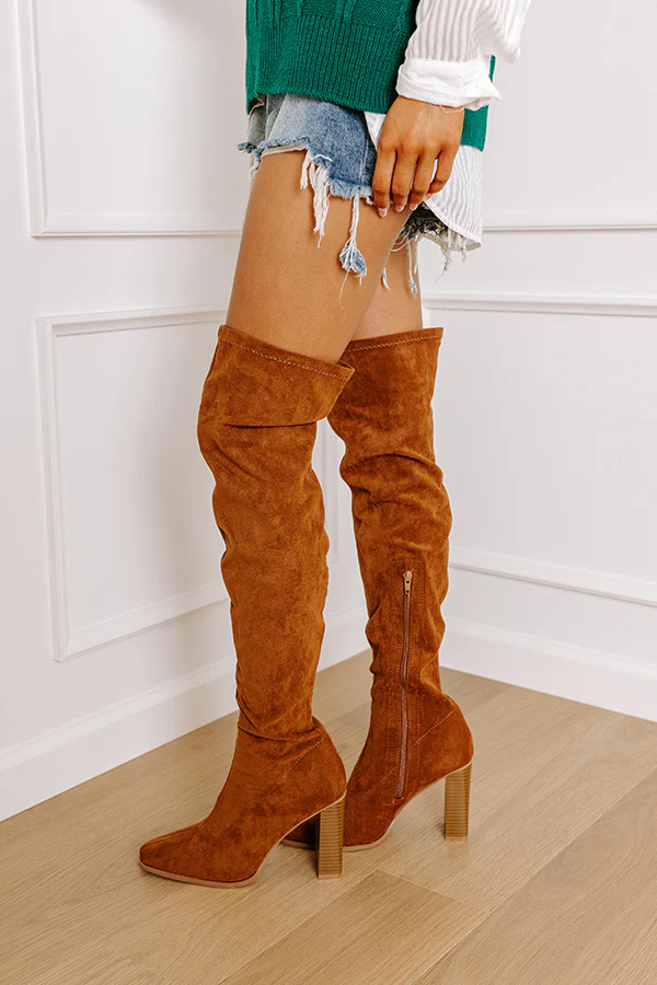 The Scarlett Faux Suede Thigh High Boot In Brown - Image 2