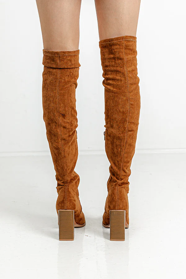 The Scarlett Faux Suede Thigh High Boot In Brown - Image 5
