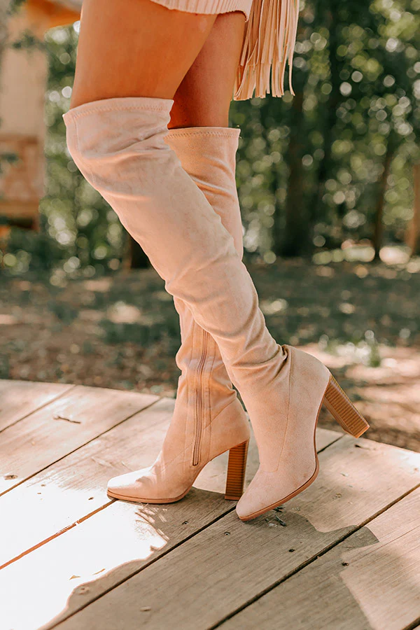 The Scarlett Faux Suede Thigh High Boot In Warm Taupe - Image 5