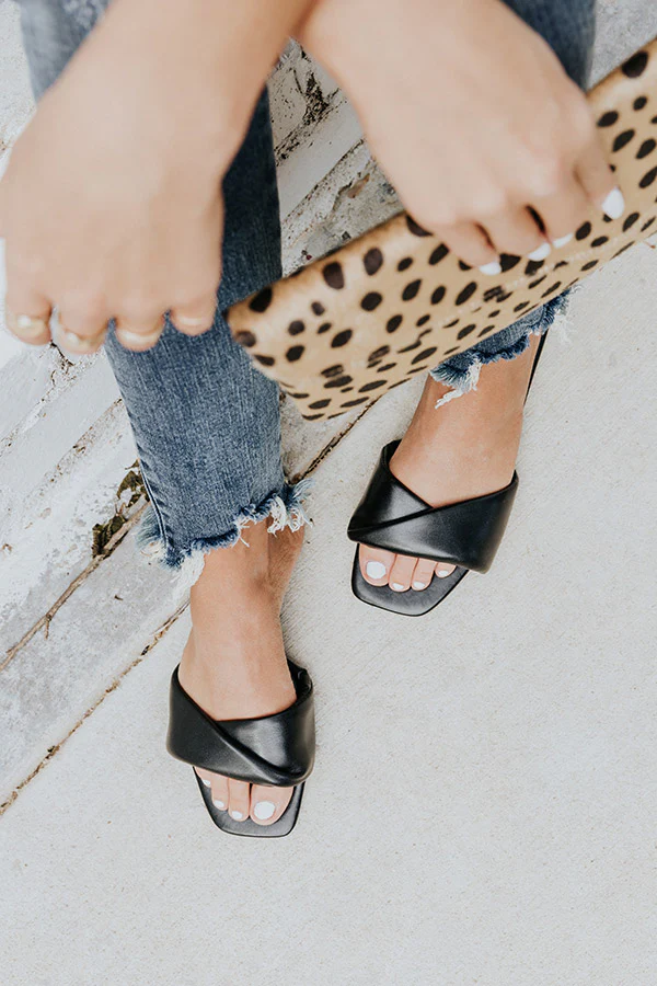 The Sequoia Faux Leather Sandal In Black - Image 7