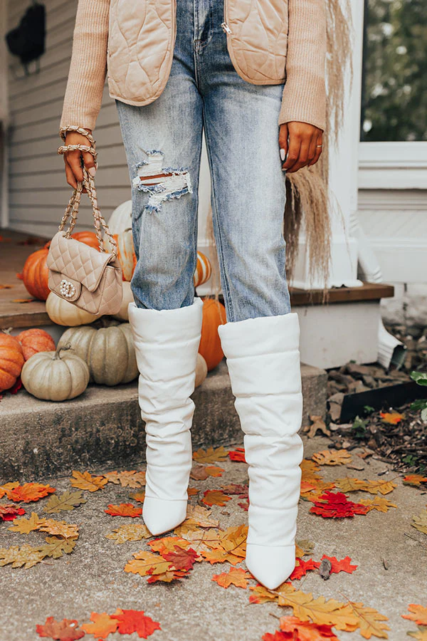 The Stowe Faux Leather Boot In White - Image 4