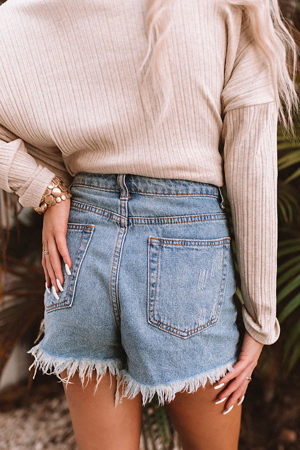 The Tanner High Waist Distressed Shorts In Light Wash - Image 4