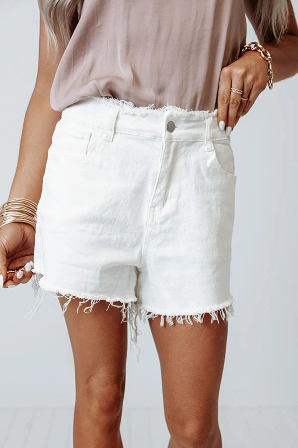 The Toori High Waist Frayed Shorts In White - Image 3