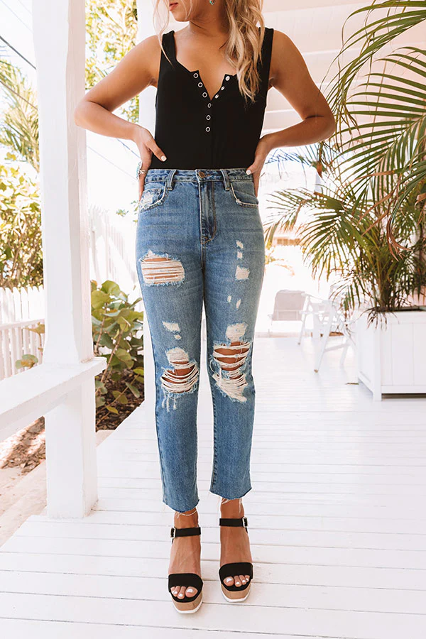 The Turner High Waist Distressed Relaxed Skinny in Medium Wash - Image 5