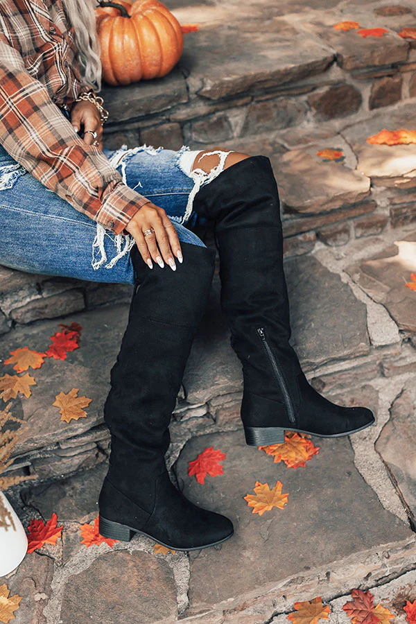 The Victoria Faux Suede Thigh High Boot In Black - Image 2
