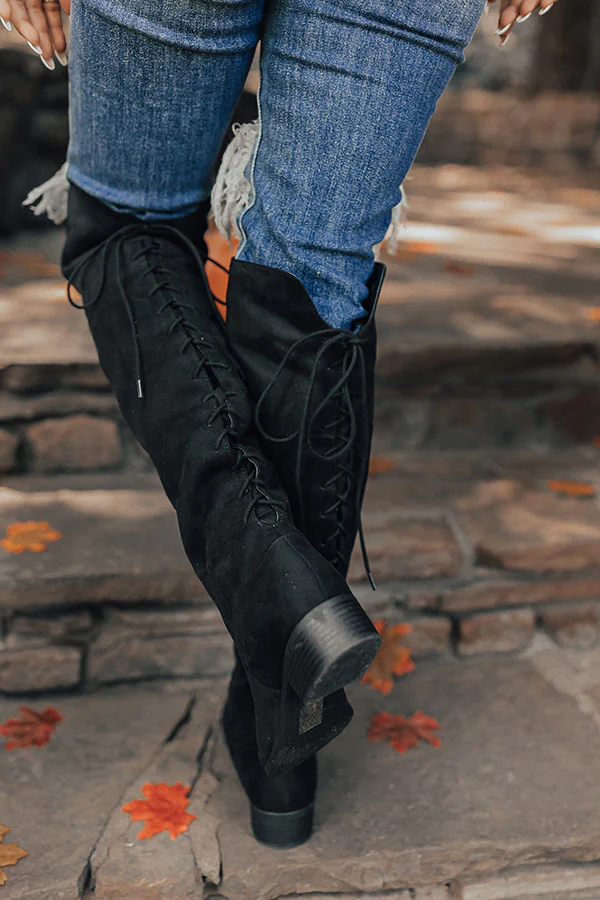 The Victoria Faux Suede Thigh High Boot In Black - Image 5