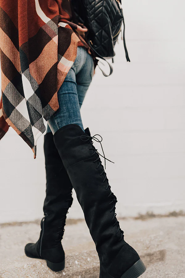 The Victoria Faux Suede Thigh High Boot In Black - Image 7