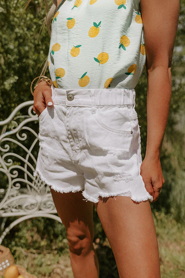 The William High Waist Distressed Shorts In White - Image 3