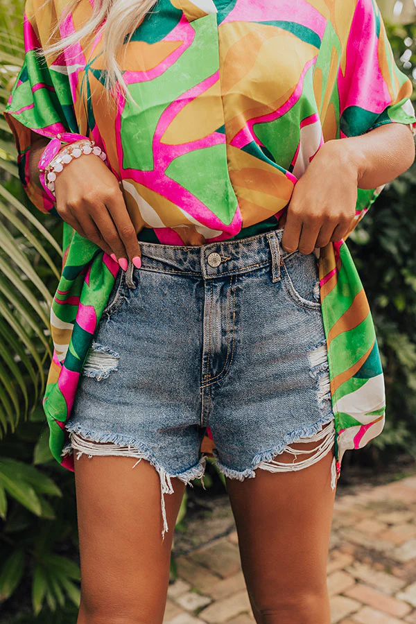 The Winnow High Waist Distressed Shorts In Medium Wash - Image 5