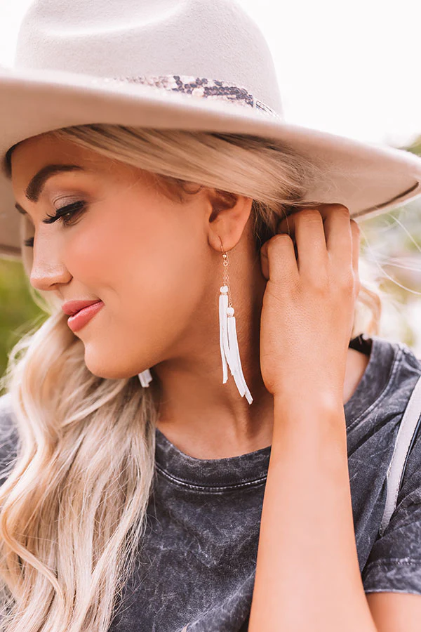 The York Leather Earrings in White - Image 2