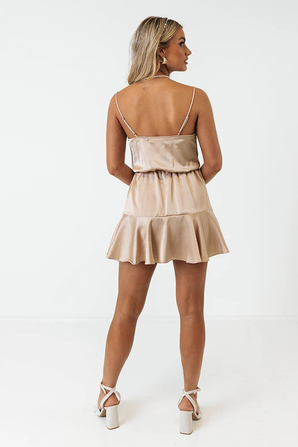 Think Pretty Satin Dress In Warm Taupe - Image 7