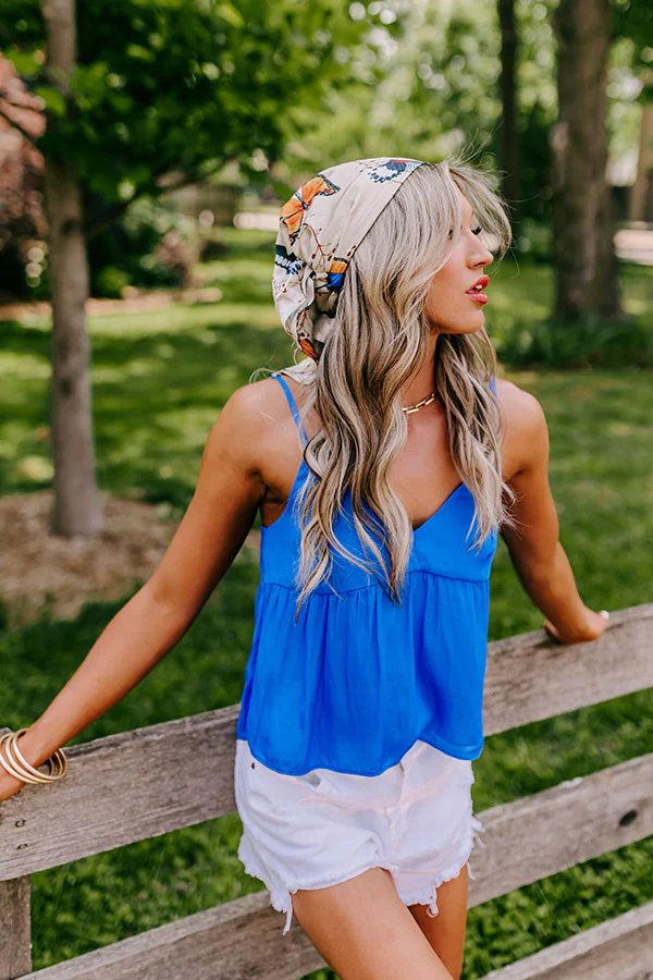 Thrill Me Satin Babydoll Tank In Ocean Blue