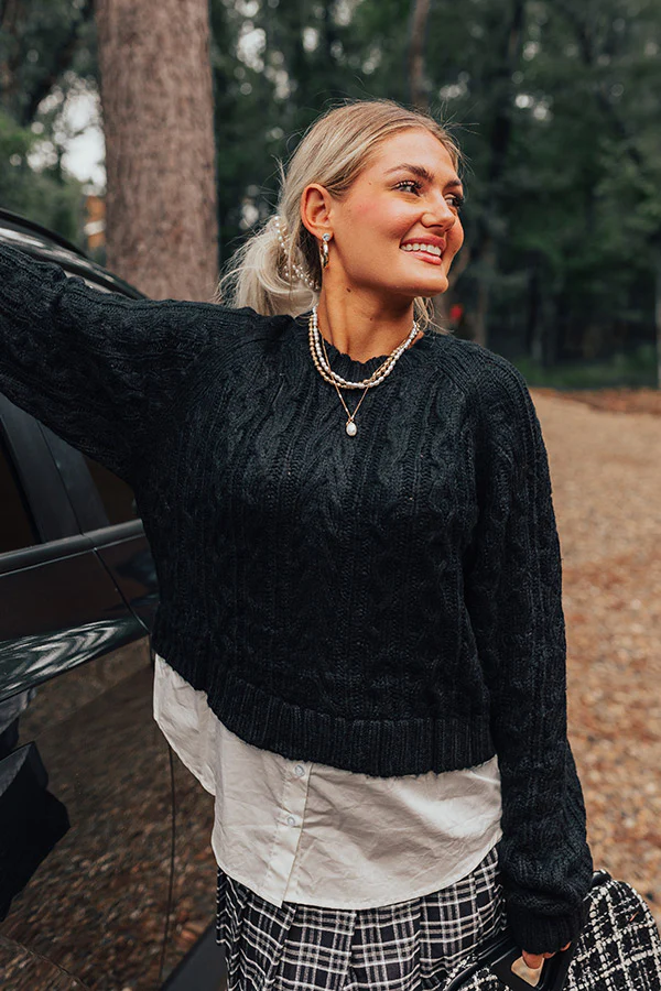 Thriving Weekend Cable Knit Sweater Top In Black - Image 6