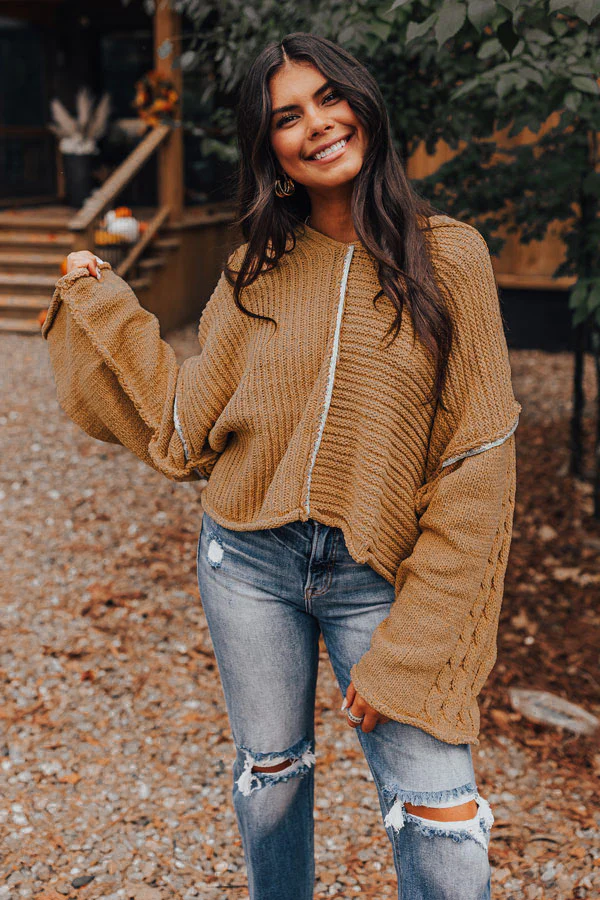 Toasty Times Knit Hoodie In Camel - Image 6