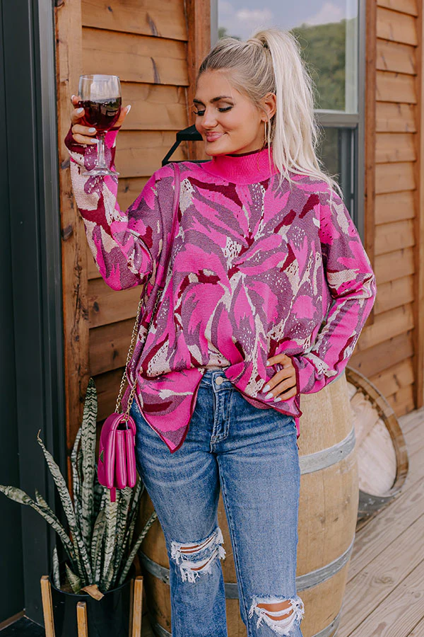 Touch Of Fall Sweater Top in Hot Pink - Image 5