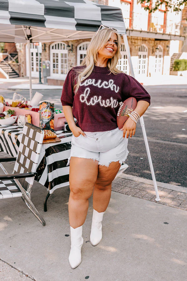 Touchdown Knit Sweater Top In Maroon Curves - Image 2